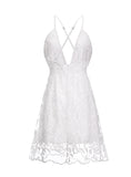 White solid Backless   Lace Mini dress