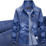 Denim Cargo Shirts for Men Casual Outdoor Soft Chest Pockets Loose 
