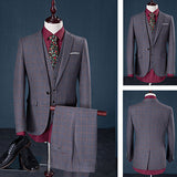 Three Pieces British Style Slim Blazers for  Plaids Gentleman Wedding Formal 
