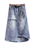 Asymmetric Long Denim Skirt