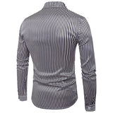 Long Sleeve Chest Pocket Designer Shirt for Men Glossy Silk Striped Casual Turn Down Collar