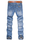 Men's Fashion Jeans Mid Waist Worn Hole Slim Fit 