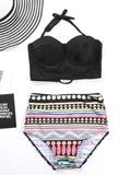 Vintage Halter String Backless Push Up Printed Bikinis Swimsuits 