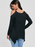 Patchwork off-the-shoulder Long-sleeved Casual T-shirt