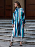 Advanced Phlegmatic Color-Stripe Midi Overcoat