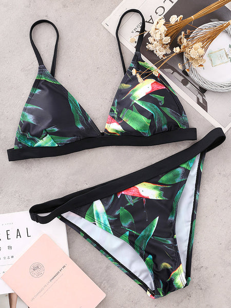 Floral Printed Thong Bikini With Padded Triangle Top Swimsuit Swimwear