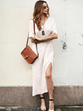 White Simple Split-side V-neck Midi Dress