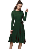 Long Sweater Dress Spring Autumn Cashmere Belt Fitted Waist Big Swing Midi Dresses