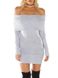 Women's Off Shoulder Long Sleeve Bodycon Mini Knit Sweater Dress