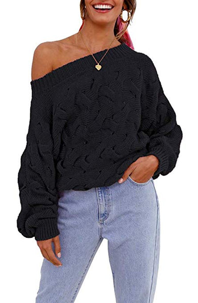 Women's Casual Sexy Off Shoulder Loose Batwing Sleeve Pullover Sweater