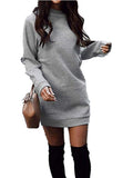 Women's Fleece Long Sweatshirt Dress Crewneck Pullover Casual Long Sleeve Bodycon Mini Sweater Dress
