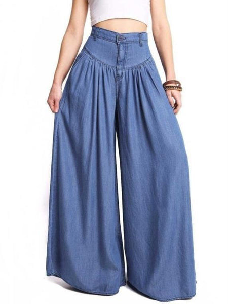 Elegance Solid Color Big Hem Wide Leg Bottom Casual Pants
