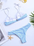 Stripe Tie Front Halter String  Bikinis Swimsuits Series For Women