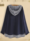 Side Button Stripe Patchwork Long Sleeve Cartoon Print  Hoodie