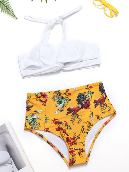 Top High Waist Halter Cross White Bra Bikini Set Swimsuit – Ncocon