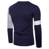 Slim Fit Long Sleeve Basic Simple Casual Patchwork Round Neck T-shirt