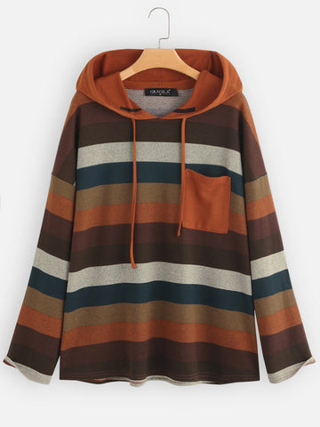 Multi-color Striped Patchwork Long Sleeve Hoodies