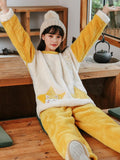 YELLOW STAR CAT CORAL VELVET PAJAMAS WOMEN ADD VELVET