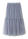 HIGH WAIST STITCHING PLEATED GAUZE SKIRT