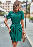 SOLID COLOR ROUND NECK DRESS