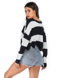 FASHION STRIPED PULLOVER STITCHING SWEATER