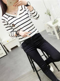 WOMEN'S V NECK STRIPED LONG SLEEVE T SHIRT