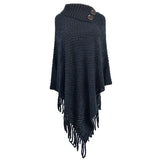 FRINGE BUTTON HALF COLLAR PULLOVER CAPE SHAWL