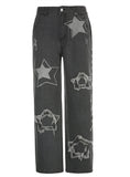 STAR PATCH STITCHING HIGH WAIST JEANS