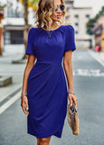SOLID COLOR ROUND NECK SHORT SLEEVE DRESS