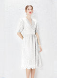 V-NECK OPENWORK LACE DRESS