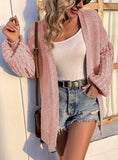 SOLID COLOR LANTERN SLEEVE SWEATER CARDIGAN