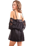 SEXY ICE SILK SLING NIGHTGOWN THREE-PIECE SET