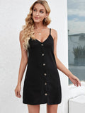 SINGLE BREASTED SUSPENDER DRESS