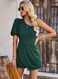 SOLID COLOR ONE-SHOULDER JUMPSUIT