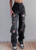 STRAIGHT HOLES HIGH WAIST JEANS