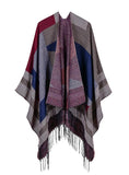 JACQUARD GEOMETRIC TASSEL MATCHING CONTRAST SPLIT CLOAK