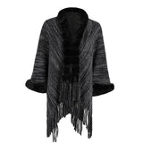 FRINGE SHAWL FUR COLLAR CARDIGAN COAT