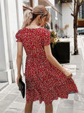 WOMEN V-NECK SHORT PRINT DRESS