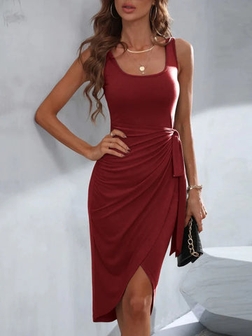 STRAP SQUARE NECK IRREGULAR HEM DRESS