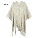 CROCHETED KNITTED FRINGED CLOAK SHAWL