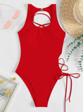 SEXY HOLLOW LACE UP ONE PIECE BIKINI