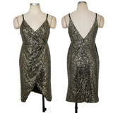 DEEP V-NECK SLING PLEATED SEQUINED DRESS