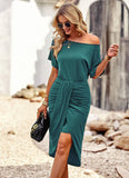SOLID COLOR OFF THE SHOULDER LONG DRESS