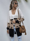 LEOPARD PRINT STITCHING CARDIGAN CONTRAST SWEATER