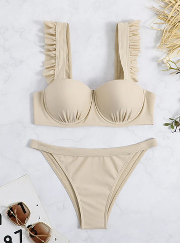 SPLIT HARD CUP PLEATED FLASH STRAP SWIMSUIT