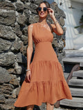 SUSPENDER HIGH WAIST ORANGE DRESS