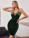 WOMEN VELVET SLING SLIM DRESS