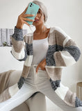 KNITTED CARDIGAN STRIPED COLOR MATCHING COAT