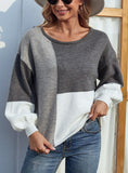 COLOR ROUND COLLAR BACK TIE SWEATER