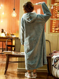 WOMEN'S CORAL FLEECE PADDED WARM BATHROBE HOODED